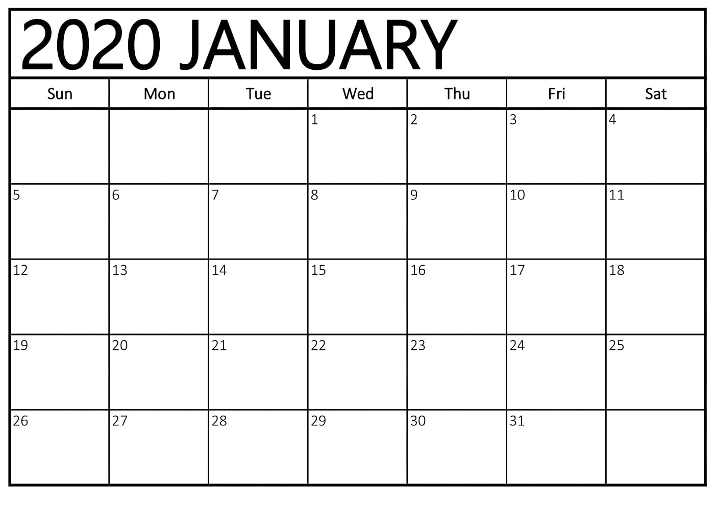Top Blank January 2020 Holiday Print Free Calendar for Wincalendar January 2020