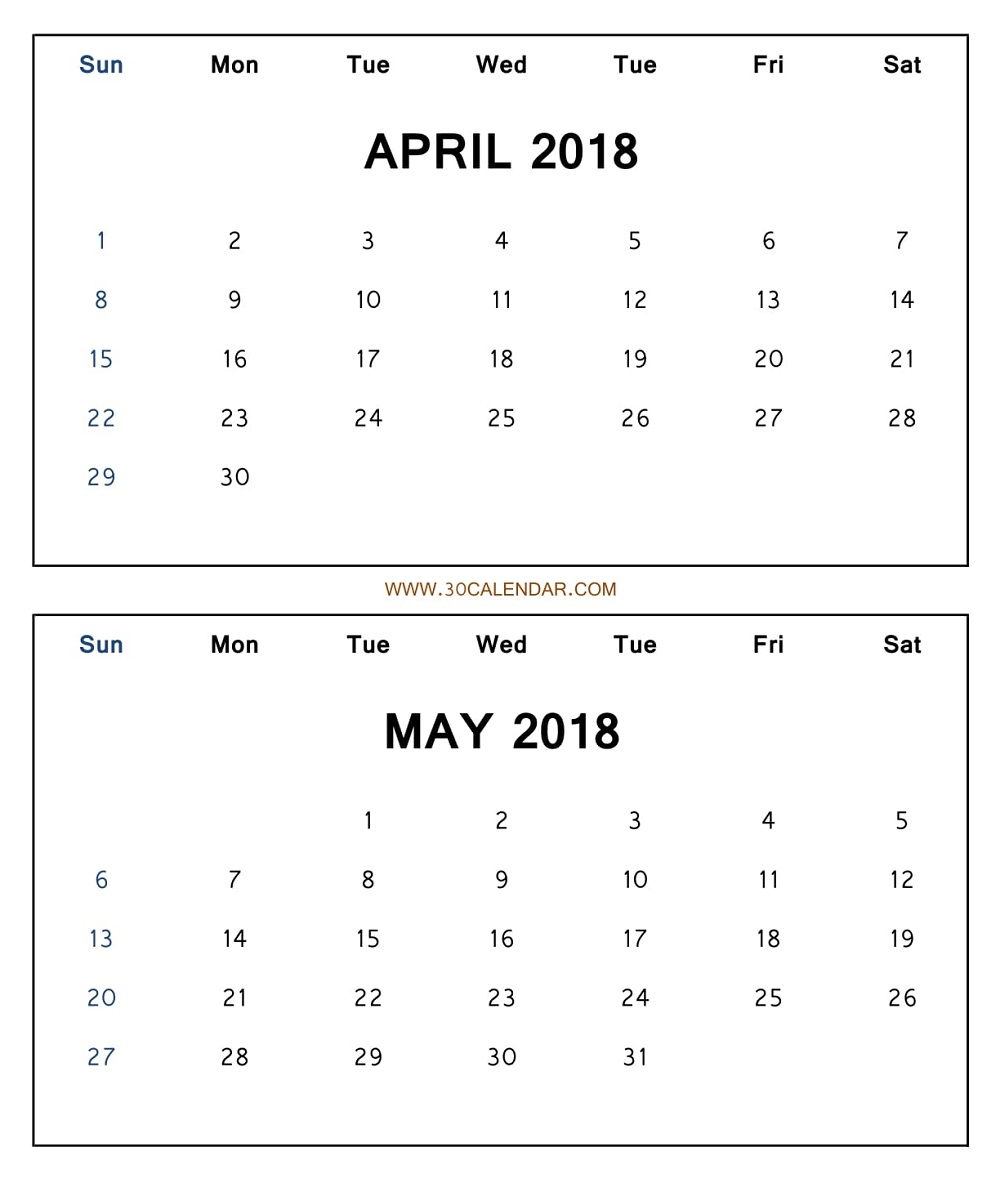 Two Month Calendar 2018 April May Printable Free | Blank 2 with regard to Two Month Calendar Template
