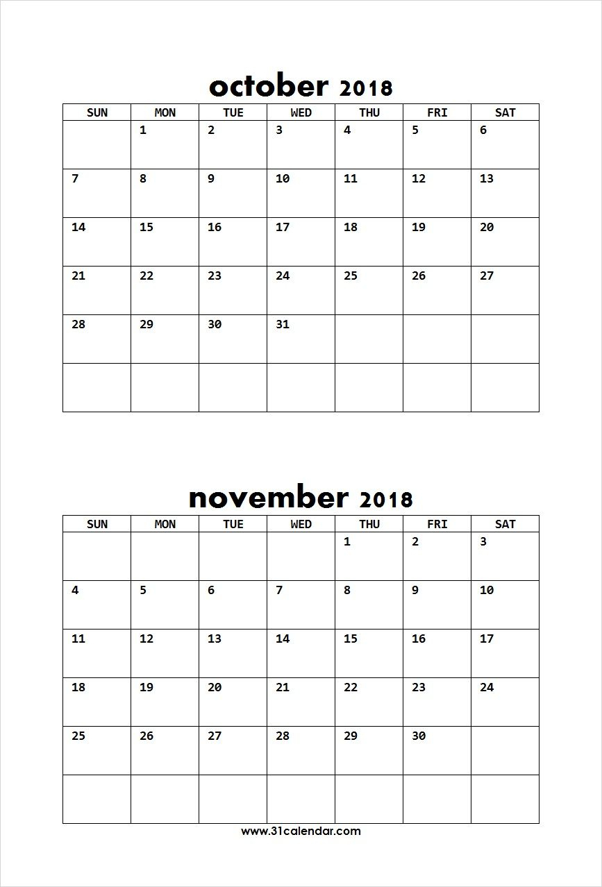 Two Month October November 2018 Calendar To Print Editable with regard to Two Month Calendar Template