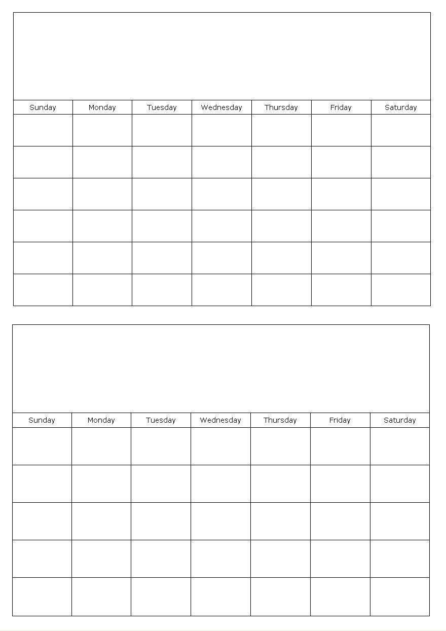 Two Months On A Page Blank Calendar Template throughout Blank Two Month Calendar