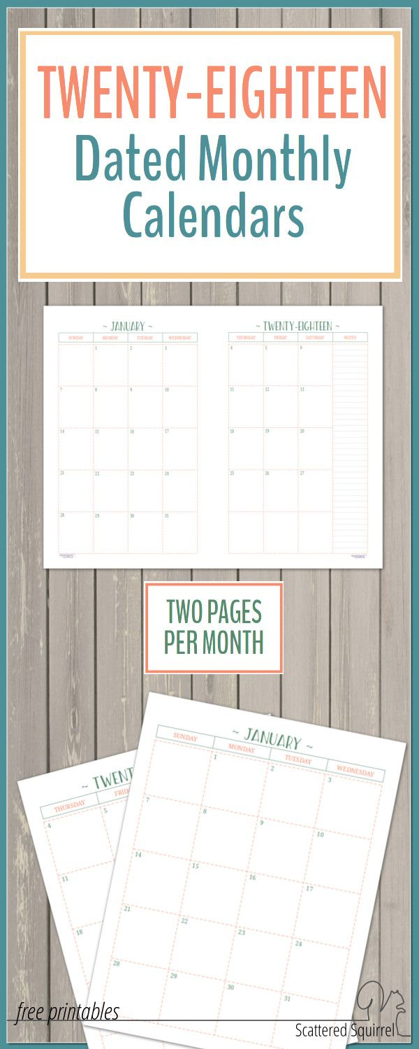 Two Page Per Month 2018 Dated Calendars Are Ready with Scattered Squirrel 2020 Calendar