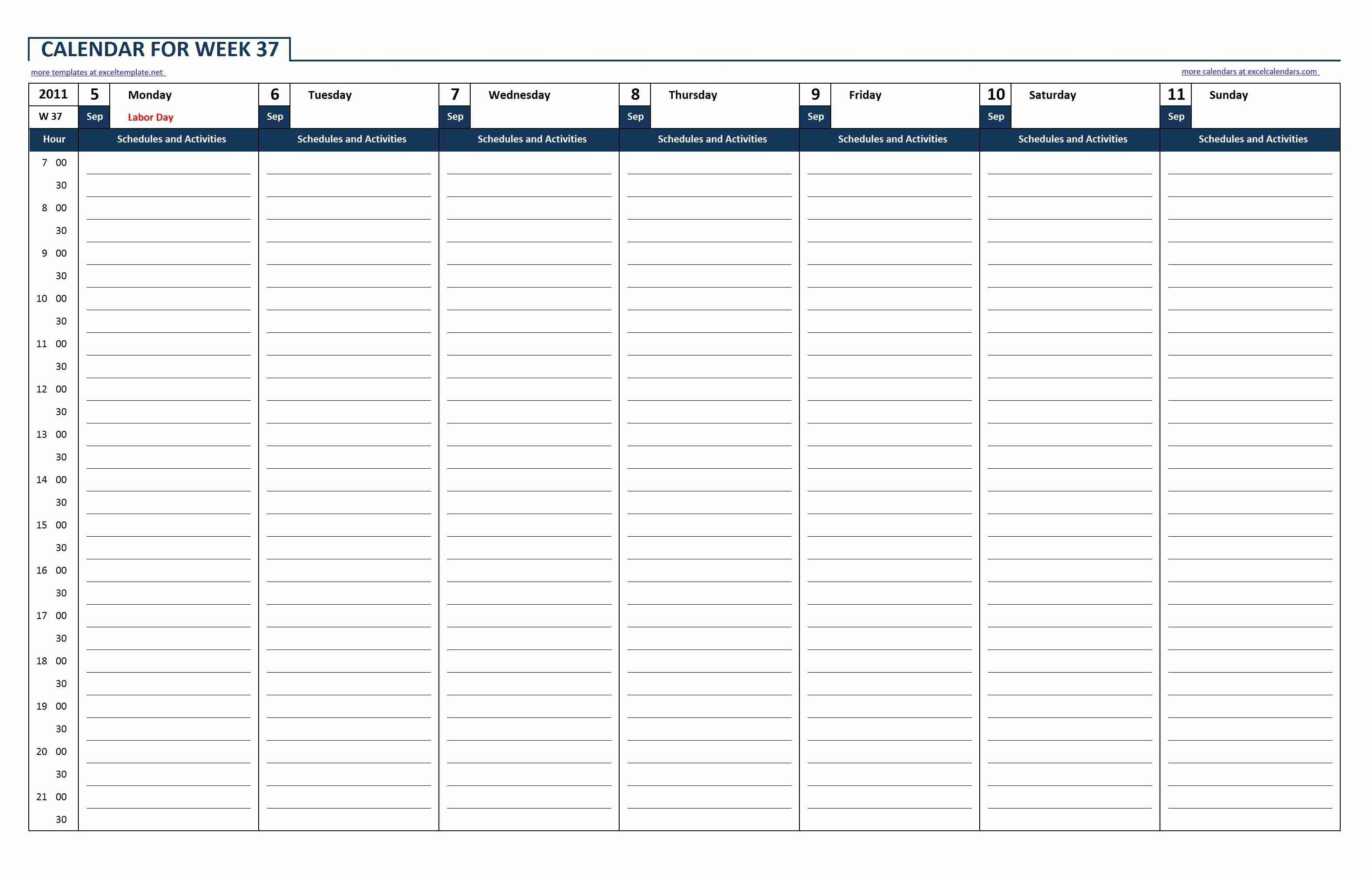 Unique Calendars In Excel #exceltemplate #xls #xlstemplate regarding Weekly Hourly Calendar