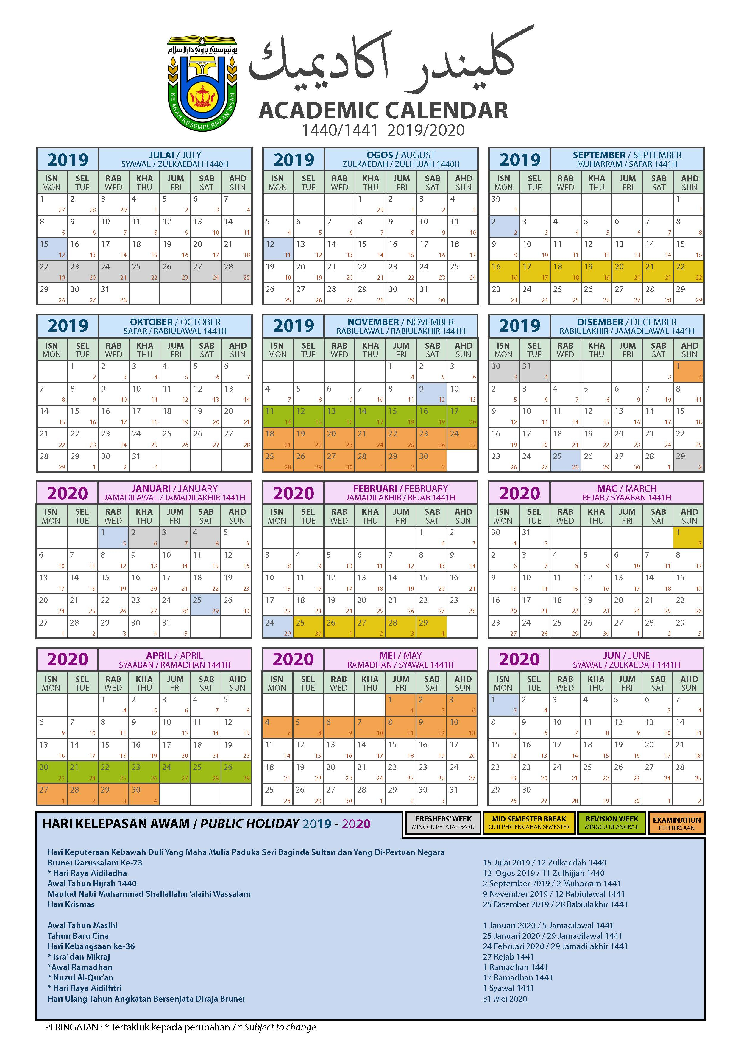 Universiti Brunei Darussalam regarding Kalendar Tahun 2020