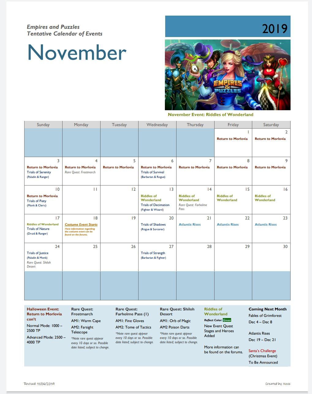 Upated November Calendar : Empiresandpuzzles regarding Empires And Puzzles Calendar