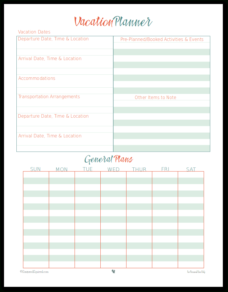 Vacation Planning Templates  Bolan.horizonconsulting.co with regard to Orlando Vacation Planner Template