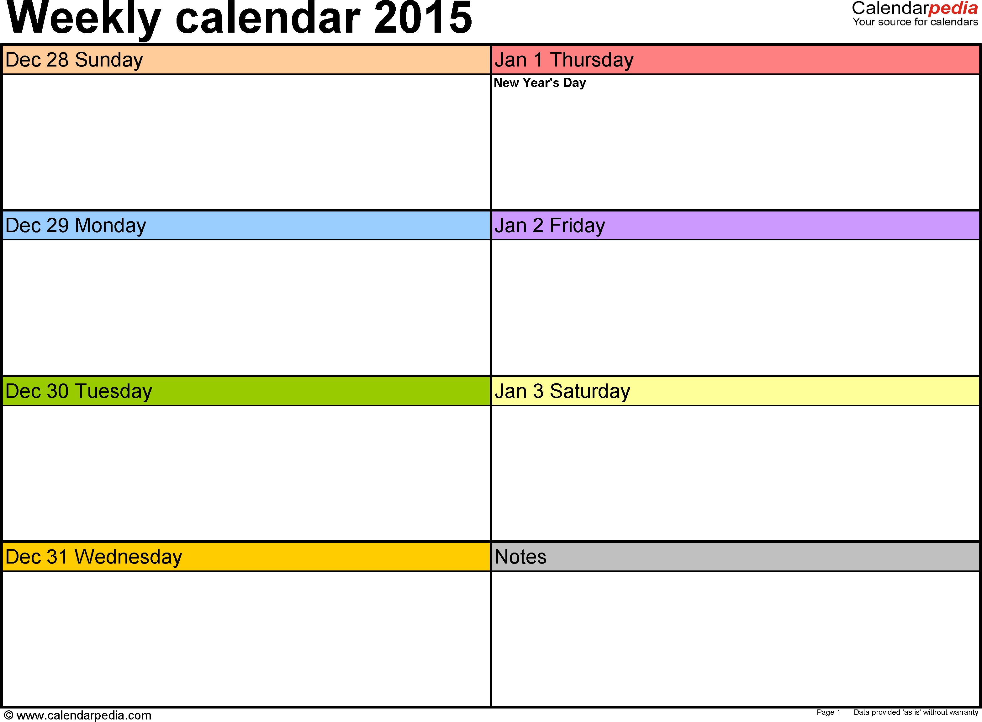 Weekly Calendar 2015 Printable  Bolan.horizonconsulting.co within Two Week Blank Calendar
