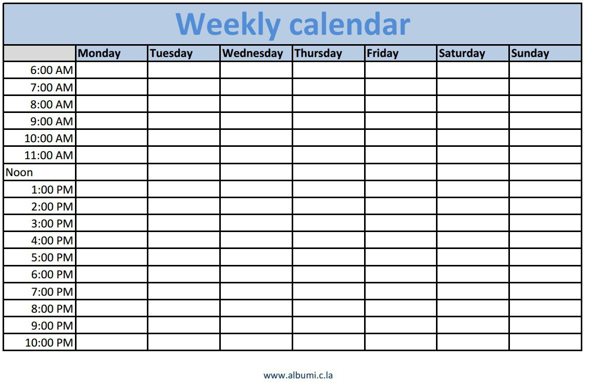 Weekly Calendar With Time Slots Excel – Printable Year Calendar for Printable Calendar With Times Slots