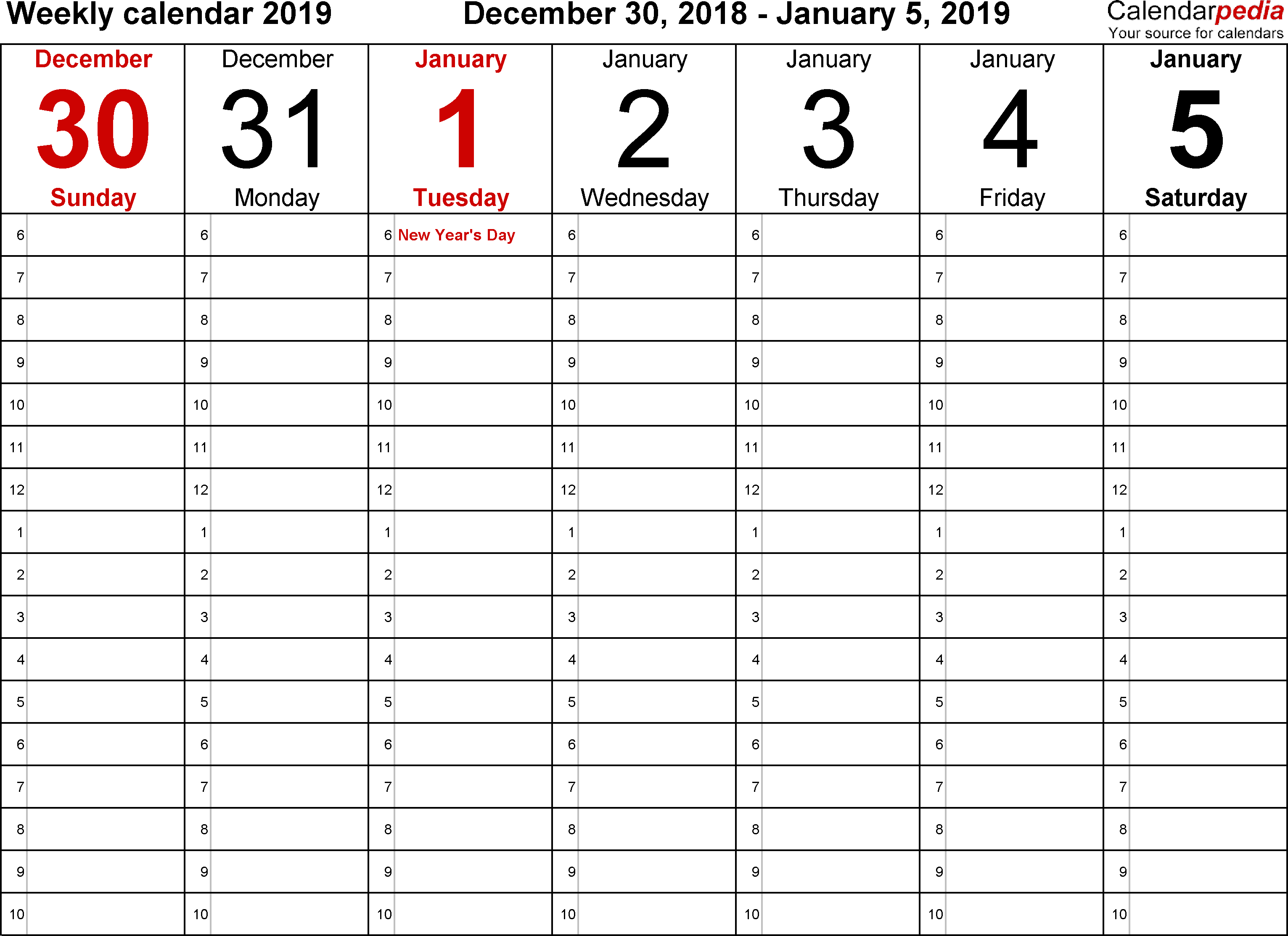Weekly Calendars 2019 For Word  12 Free Printable Templates with One Week Calendar Printable