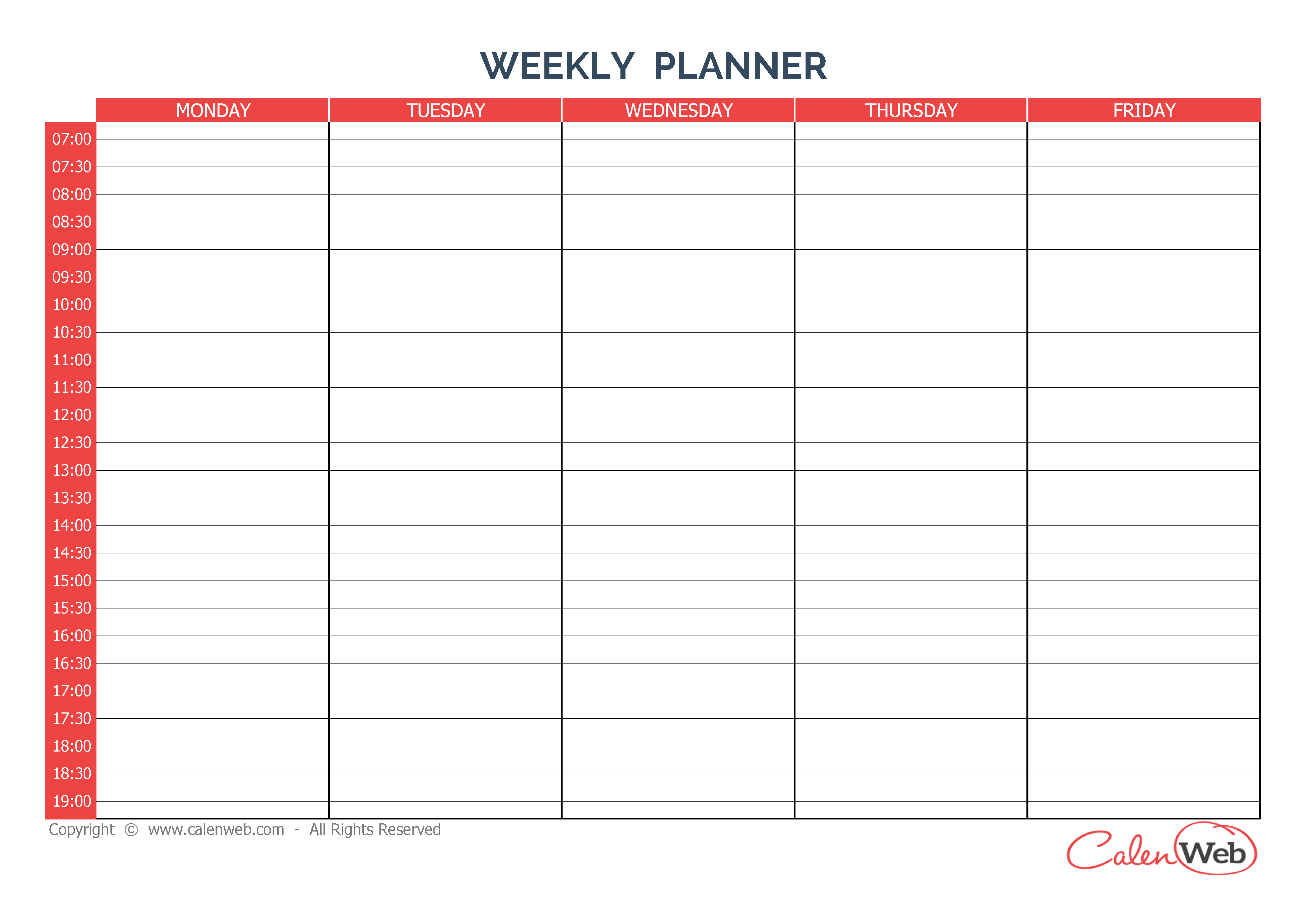 Weekly Planner 5 Days A Week Of 5 Days  Calenweb throughout 5 Days A Week Planner