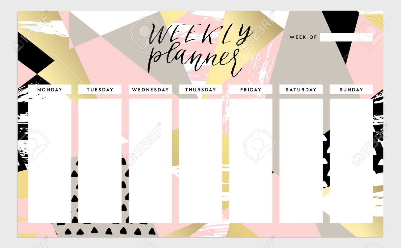 Weekly Planner Template. Organizer And Schedule. Isolated Illustration for Sunday Through Saturday Schedule Template