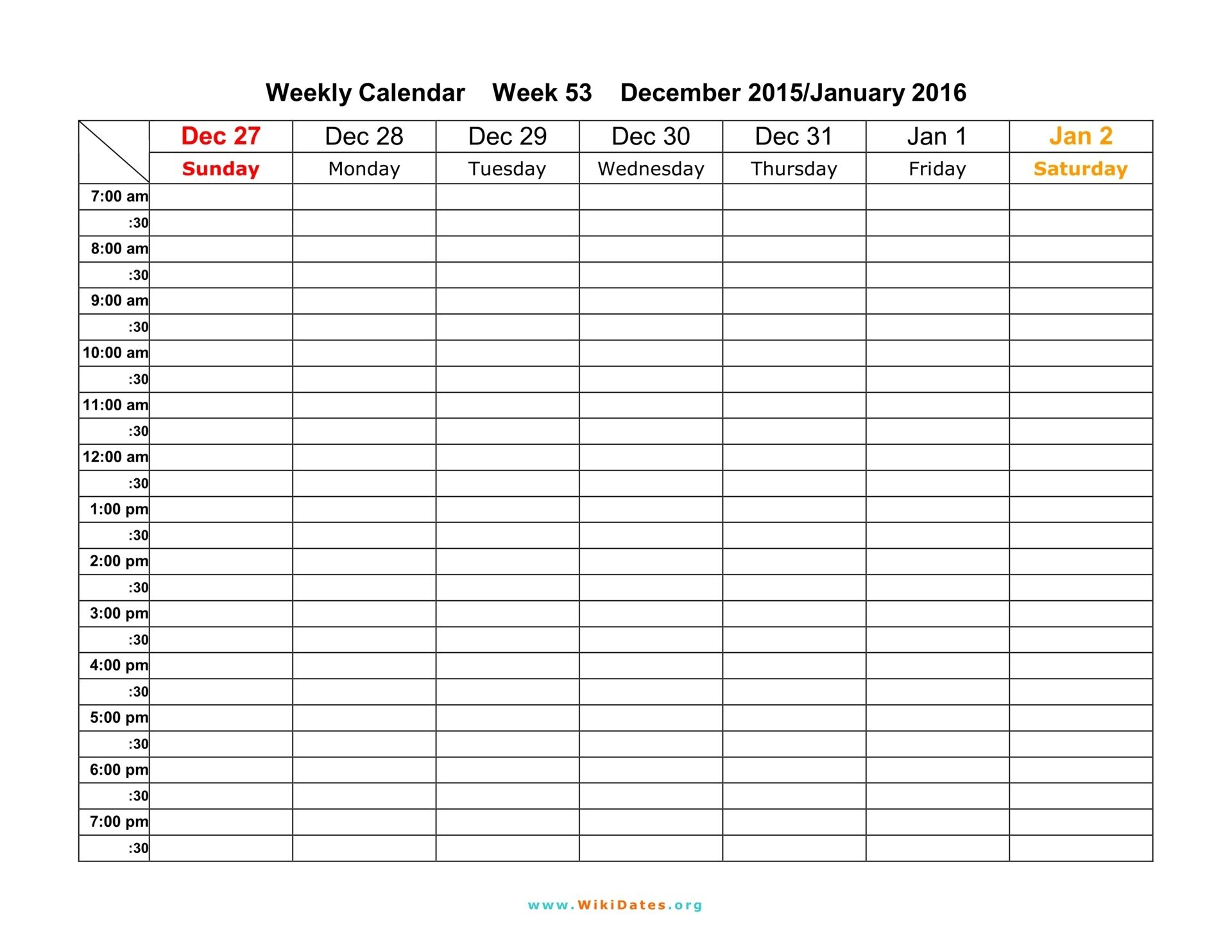 Daily Calendar Template 30 Minute Increments Calendar for Planning