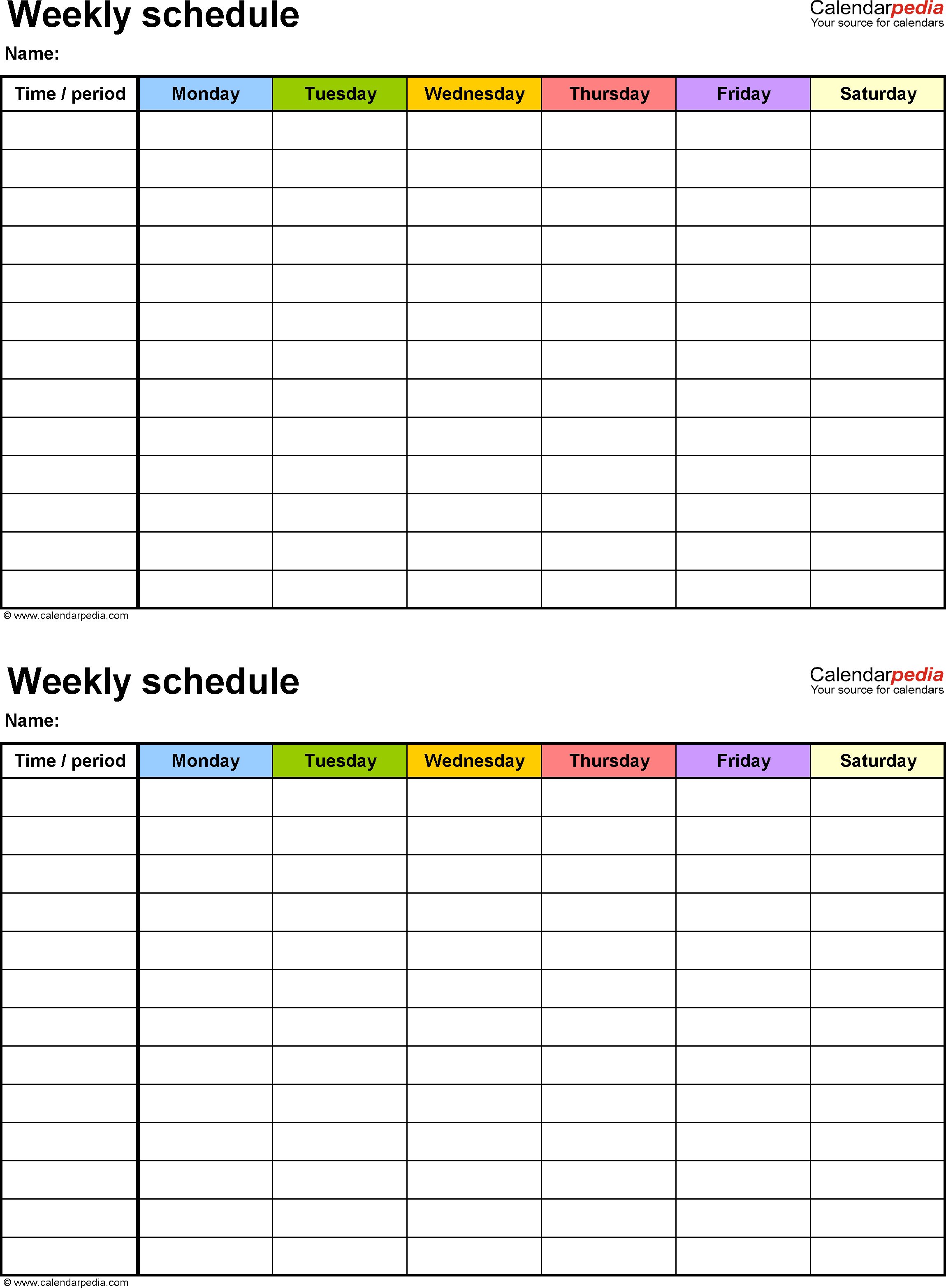Weekly Schedule Template For Word Version 9: 2 Schedules On with regard to Monday Through Saturday Schedule Template