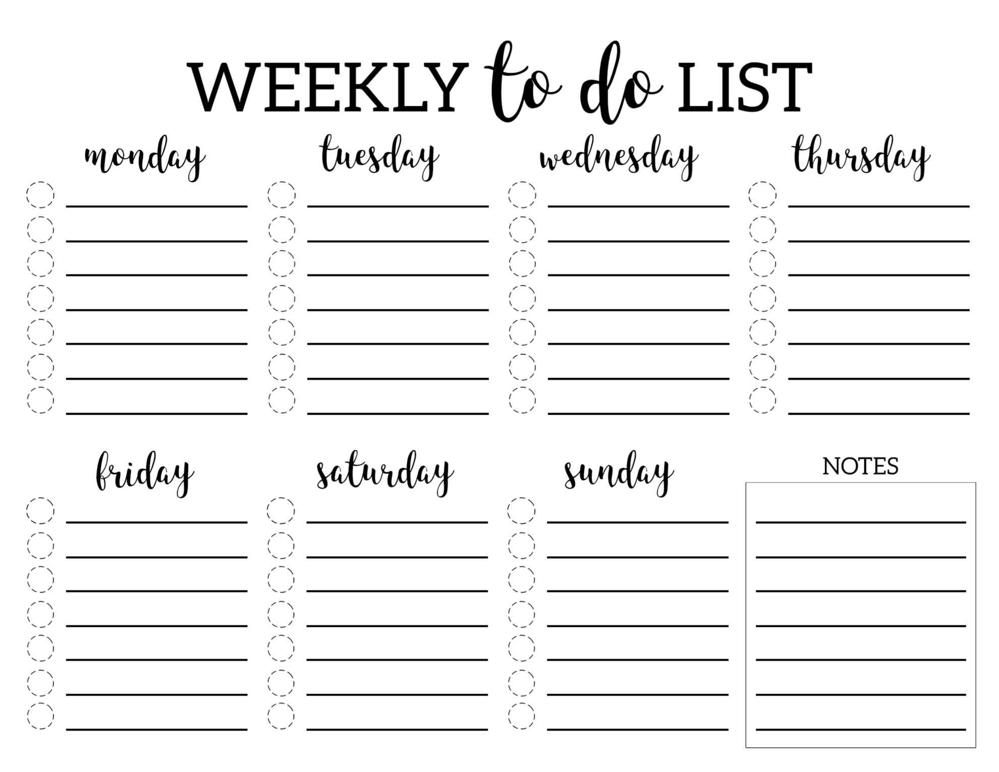 Weekly To Do List Printable Checklist Template  Paper Trail within Printable Blank Checklist