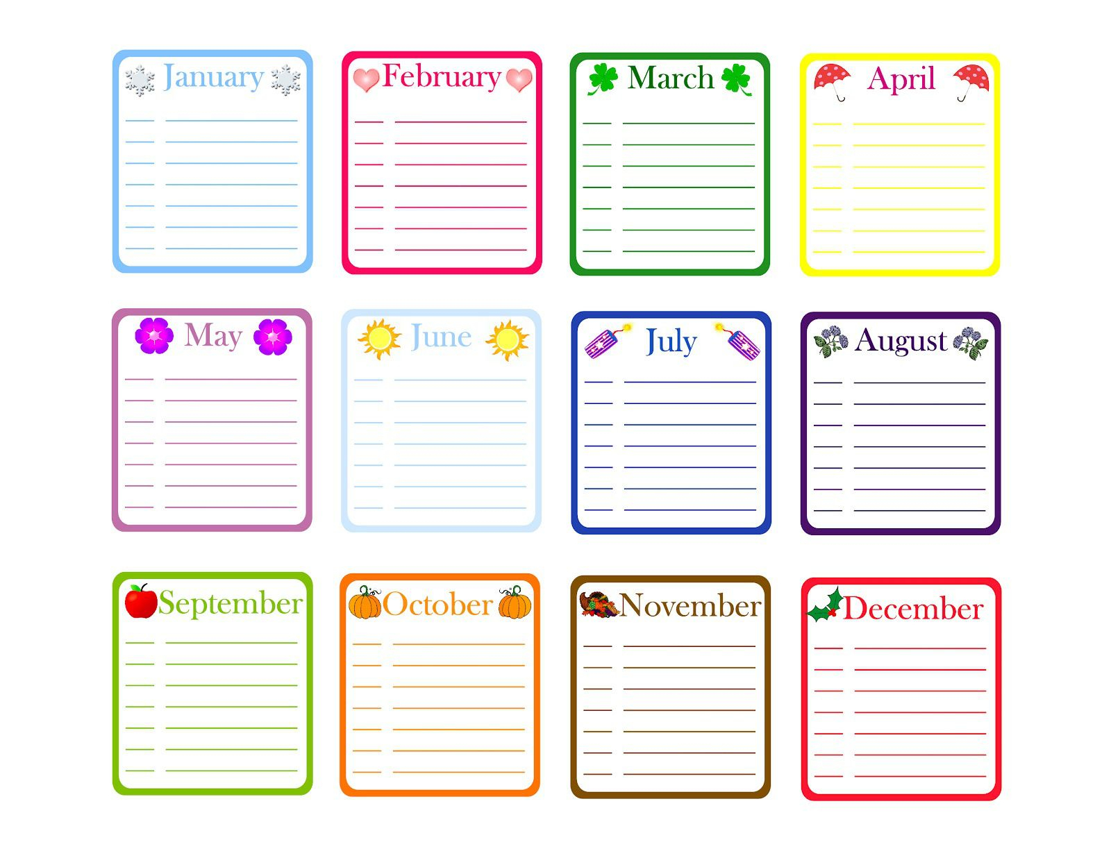 Yearly Birthday Calendar Template. Free Classroom Printables in Yearly Birthday Calendar Template