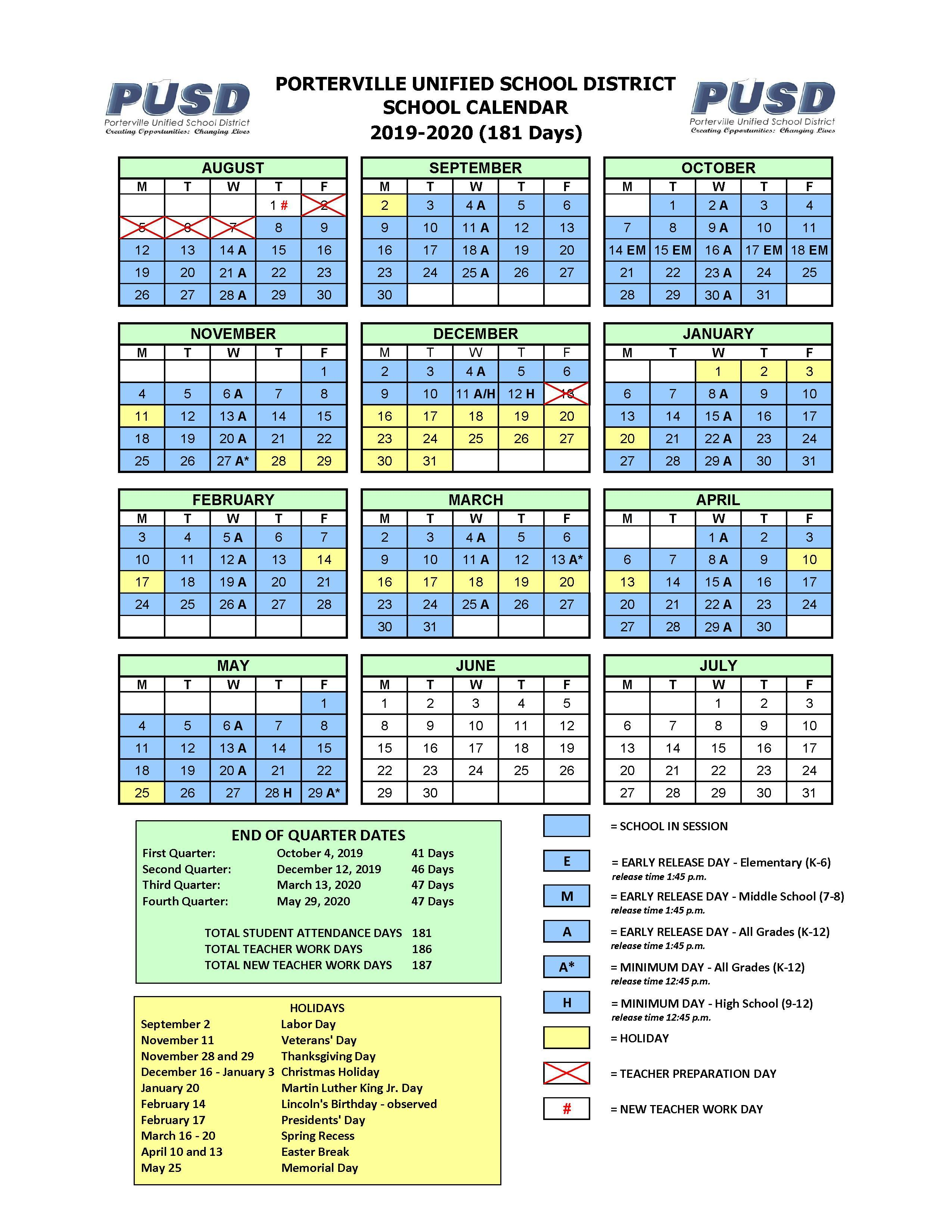 Yearly Calendar – Calendars – Porterville Unified School intended for Uc Berkeley Payroll Calendar 2020