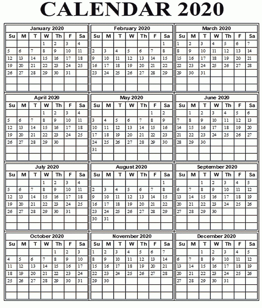 Yearly Calendar Template With Notes 2020  2019 Calendars for Julian Date Calendar For Year 2020