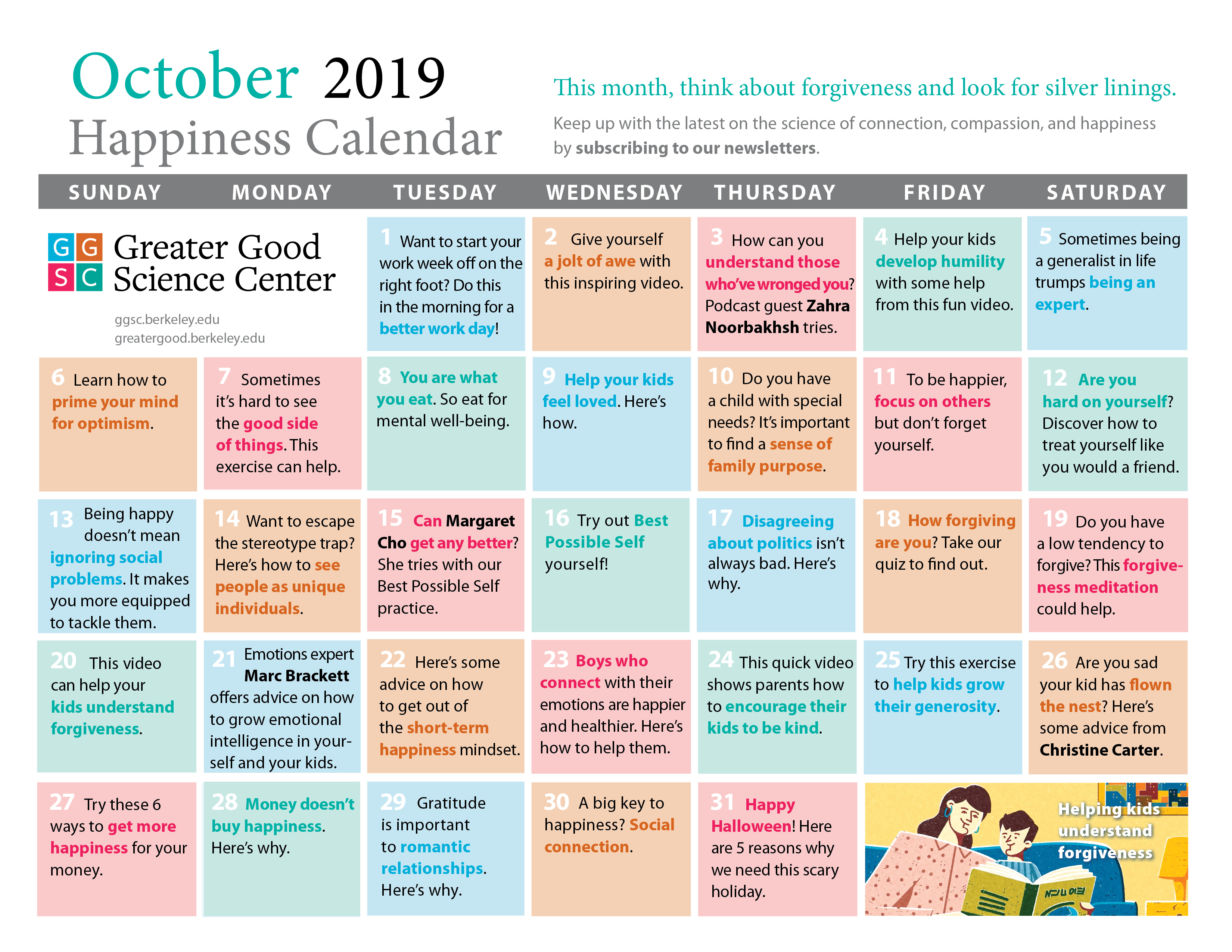Your Happiness Calendar For October 2019 pertaining to Uc Berkeley Calendar 2020