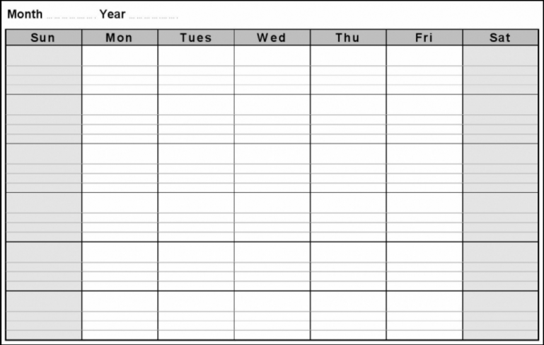 Free Printable Monthly Calendar Pages With Lines