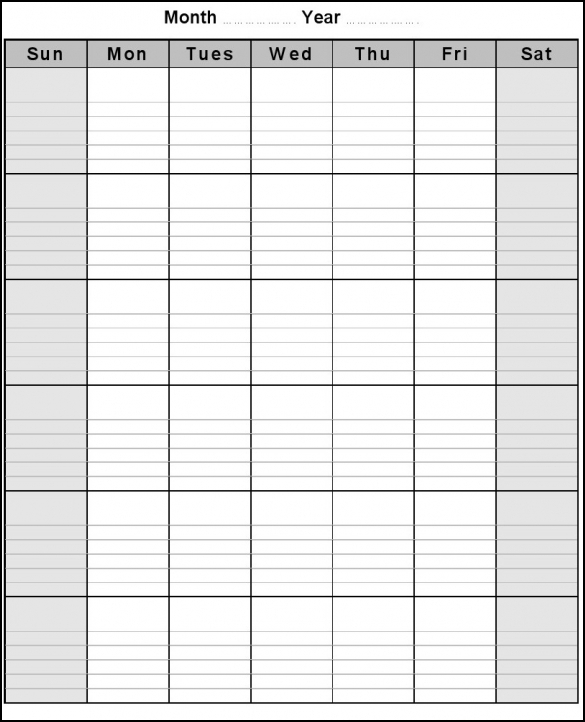 Free Printable Monthly Calendar Pages With Lines