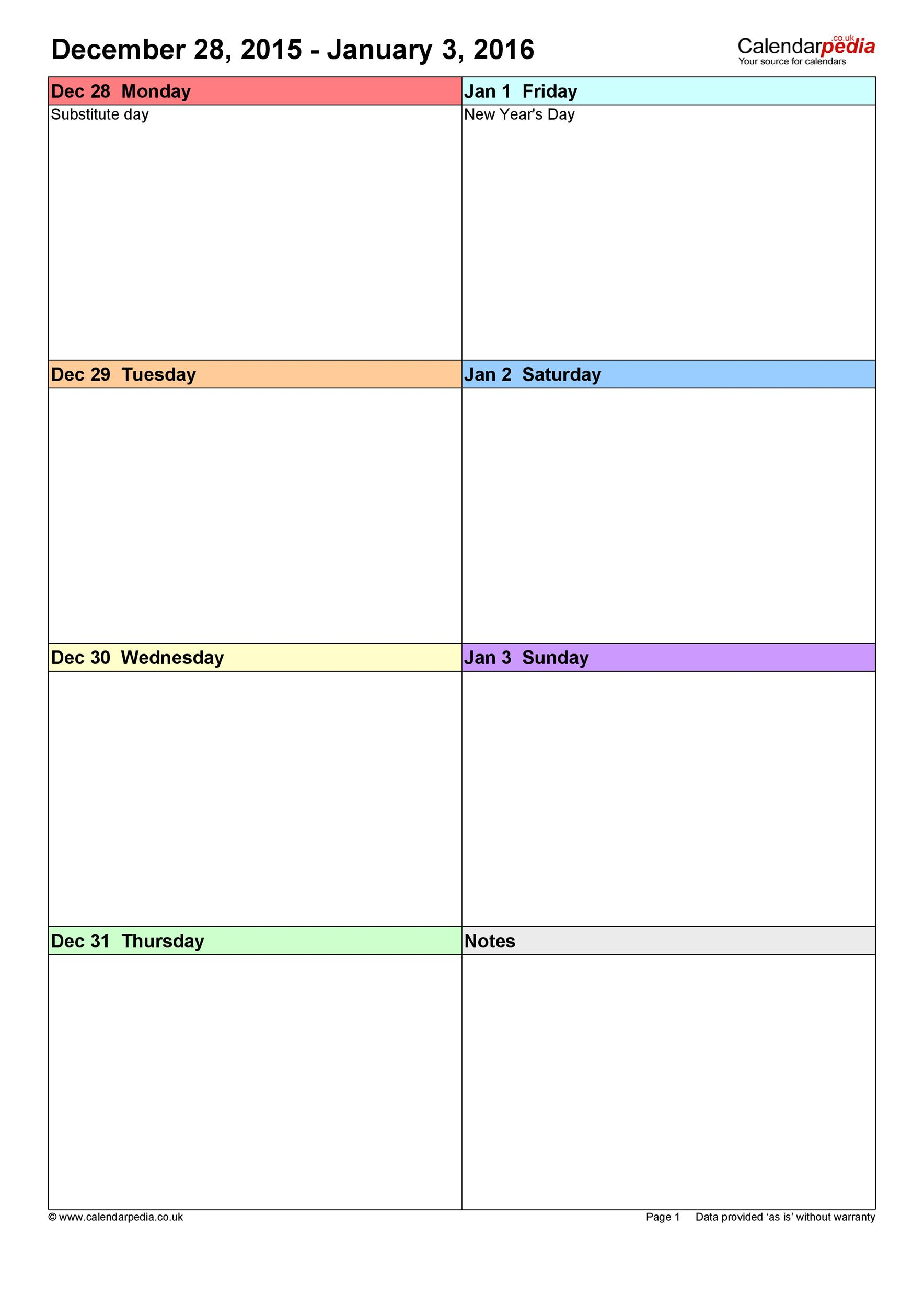 26 Blank Weekly Calendar Templates [Pdf, Excel, Word] ᐅ in Monday Through Friday Weekly Calendar Template