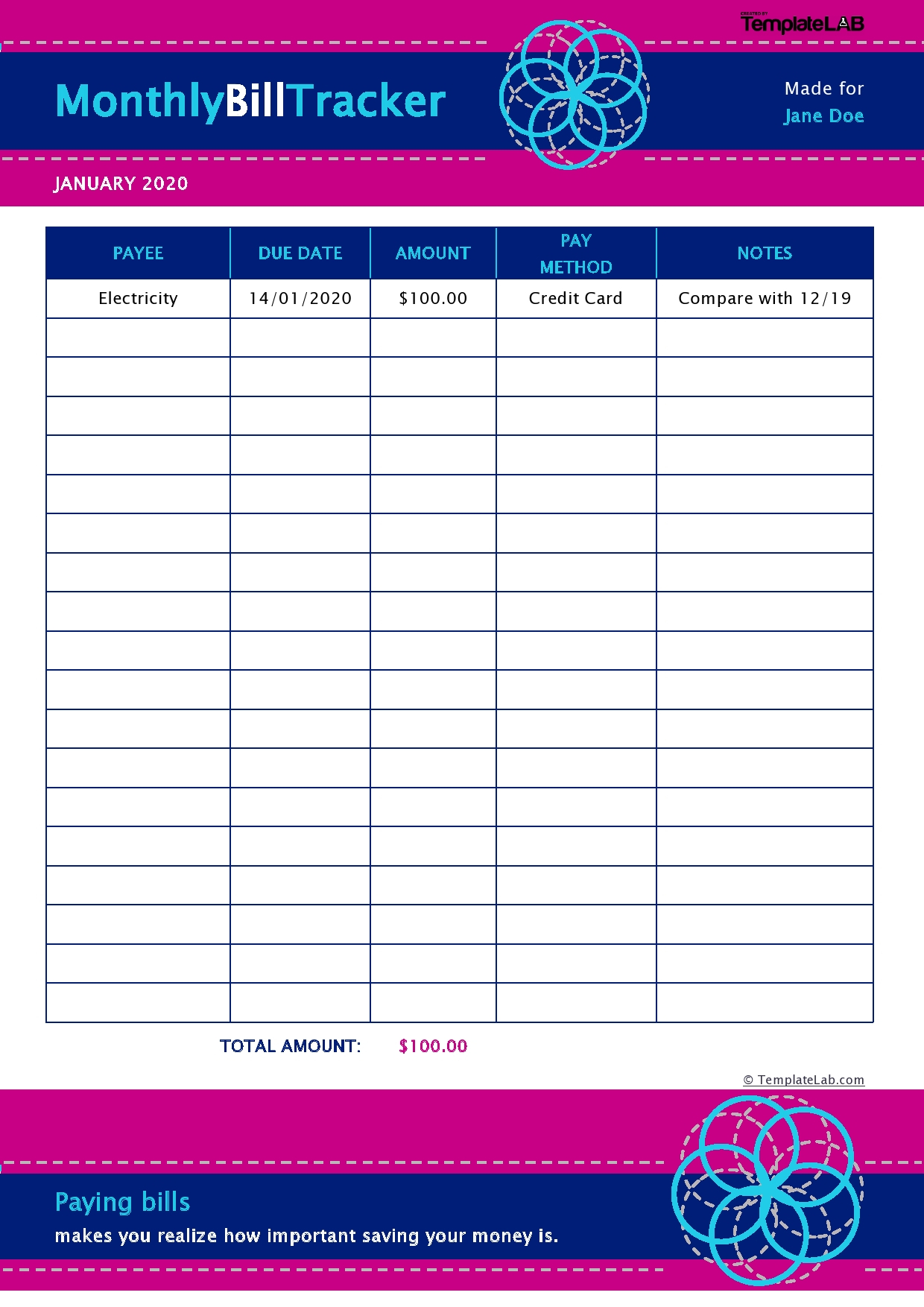 33 Free Bill Pay Checklists &amp; Bill Calendars (Pdf, Word &amp; Excel) with Free Bill Tracker Printable