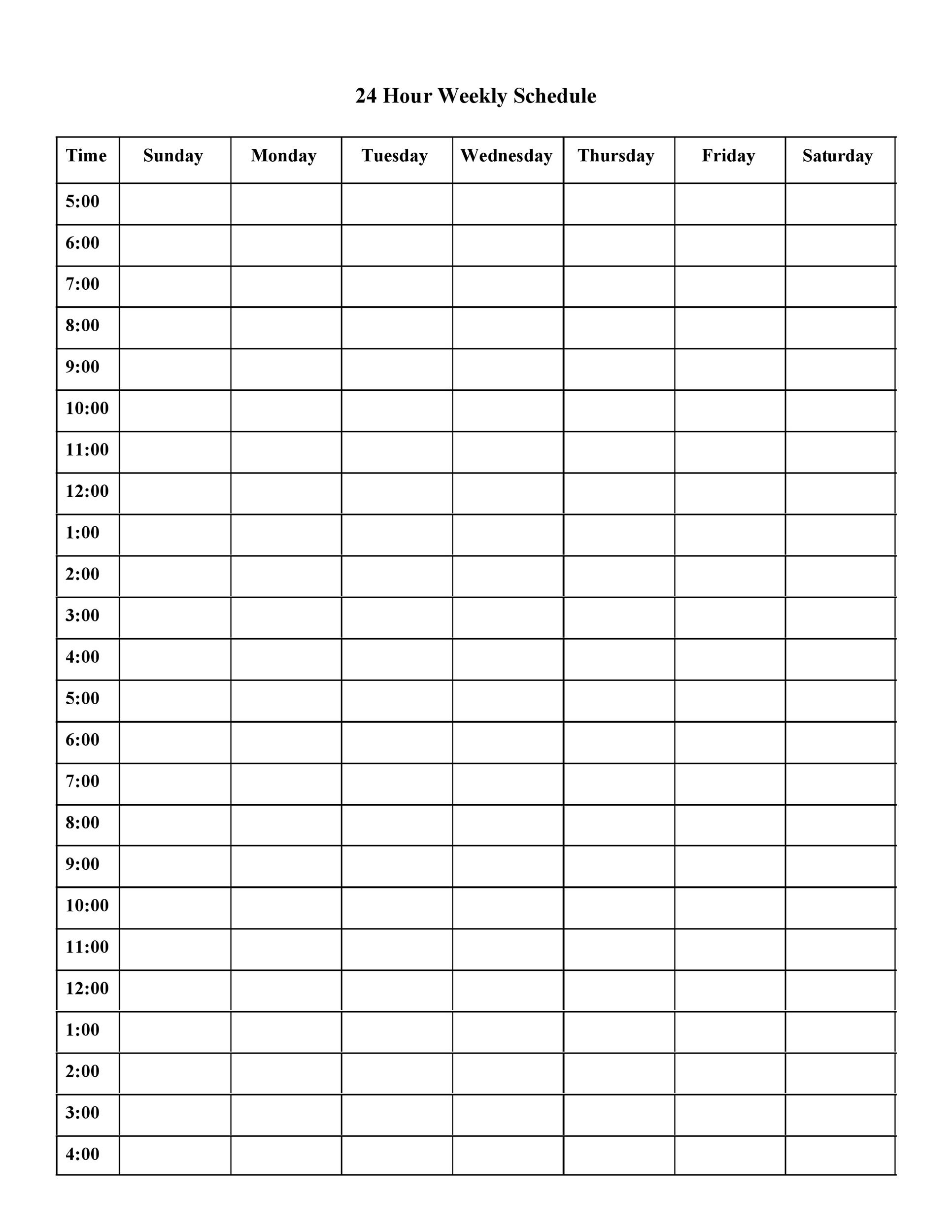 43 Effective Hourly Schedule Templates (Excel &amp; Ms Word) ᐅ with regard to 24 Hour Daily Planner Printable