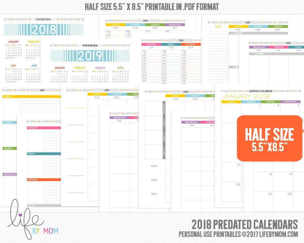 5.5 X 8.5Printable Pdf 2018 Planner Calendars | Planner with regard to 5.5 X 8.5 Calendar Template