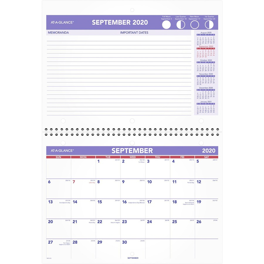 Ataglance Academic Monthly Wall Calendar  Academic  Julian Dates   Monthly  1.3 Year  September 2020 Till December 2021  1 Month Double  Page regarding At A Glance Calendar Holder
