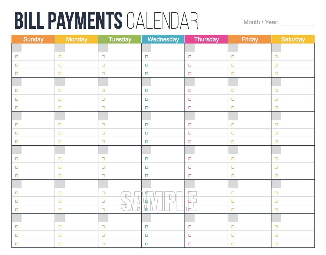 Awesome Free Printable Bill Payment Calendar | Free for Free Printable Bill Calendar