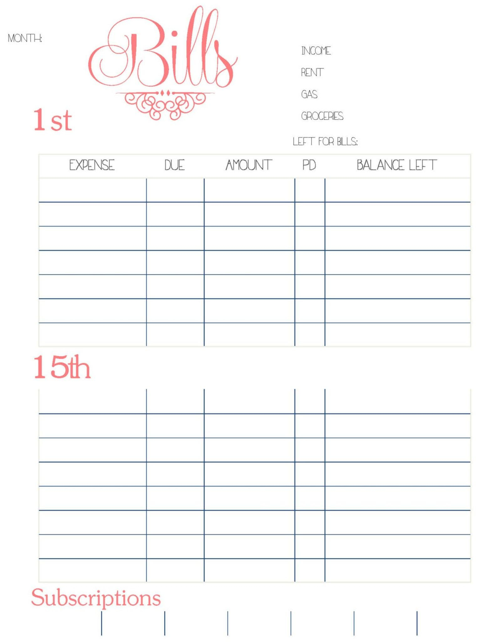 Bill Organizer Printable Template | Etsy In 2020 | Bill with Free Printable Monthly Bill Chart