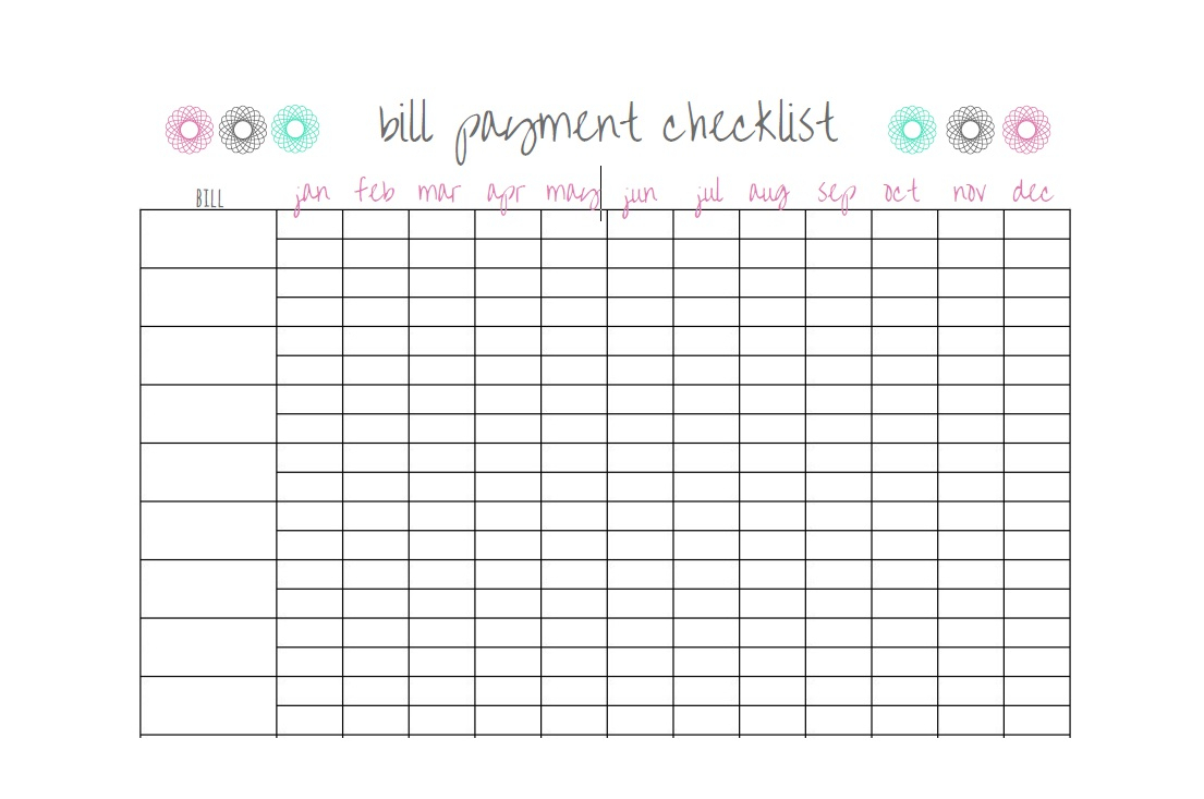 Bill Paying Spreadsheet Monthly Ent Checklist Printable Pay pertaining to Free Printable Bill Chart