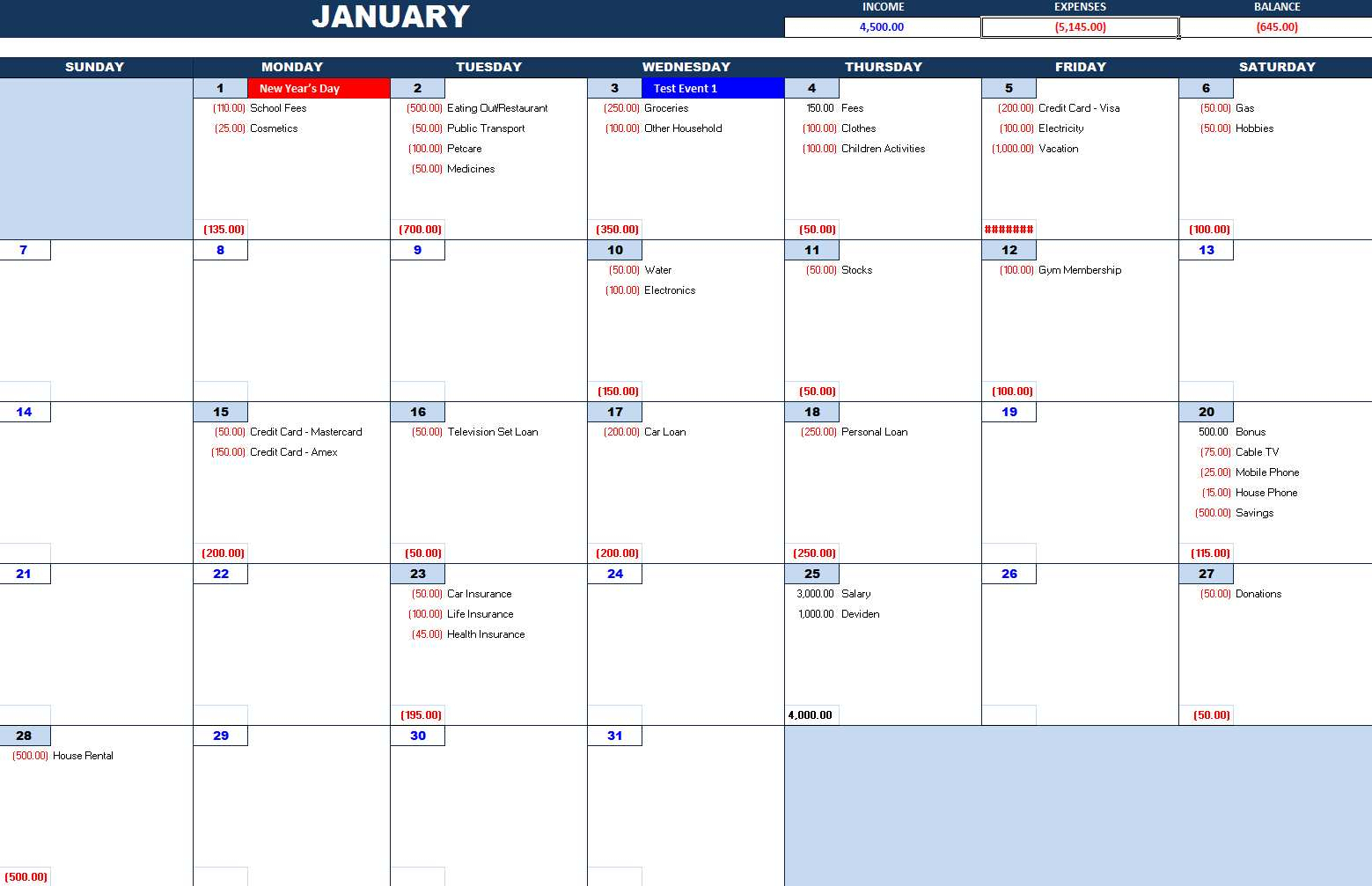 Bill Payment Calendar regarding Monthly Bill Calendar Template