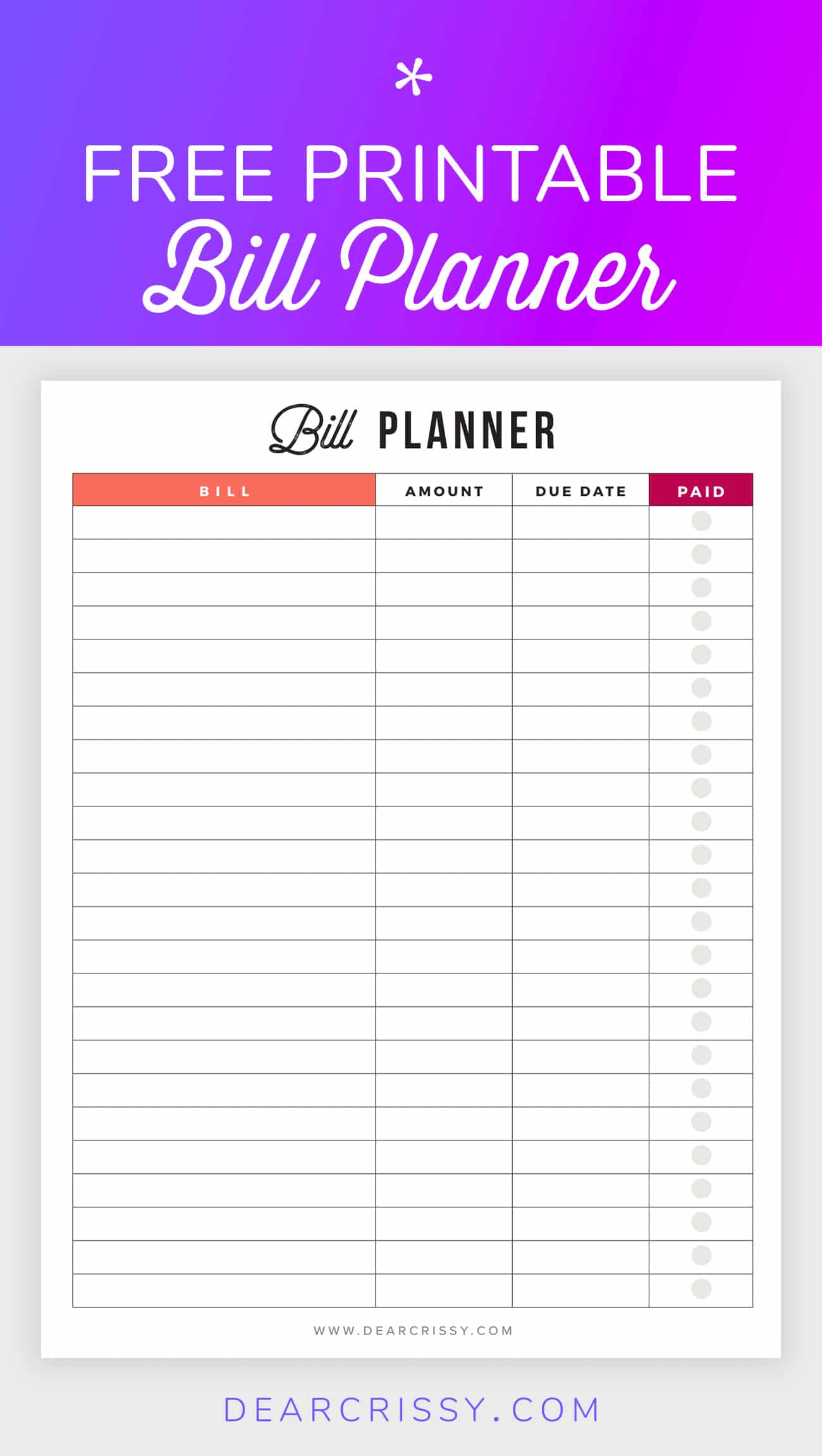 Bill Planner Printable  Pay Down Your Bills This Year! inside Free Printable Bill Calendar