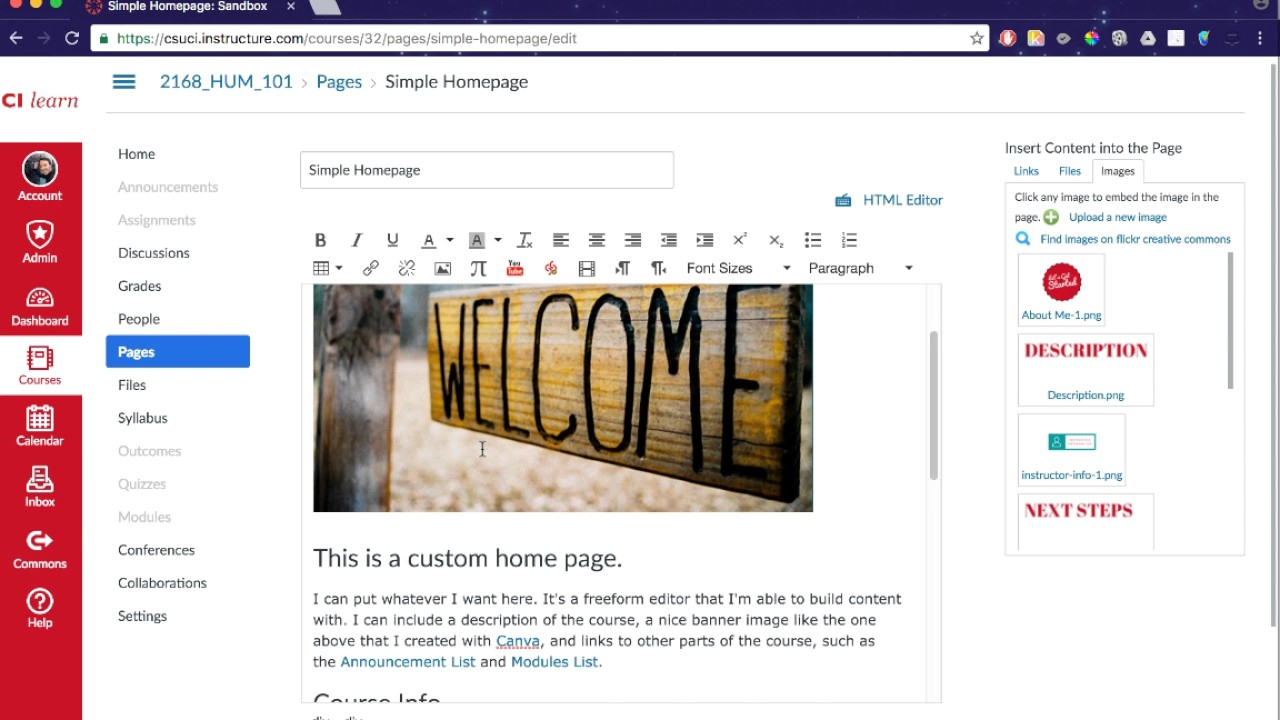 Creating A Homepage In Canvas pertaining to Canva Calendar Maker