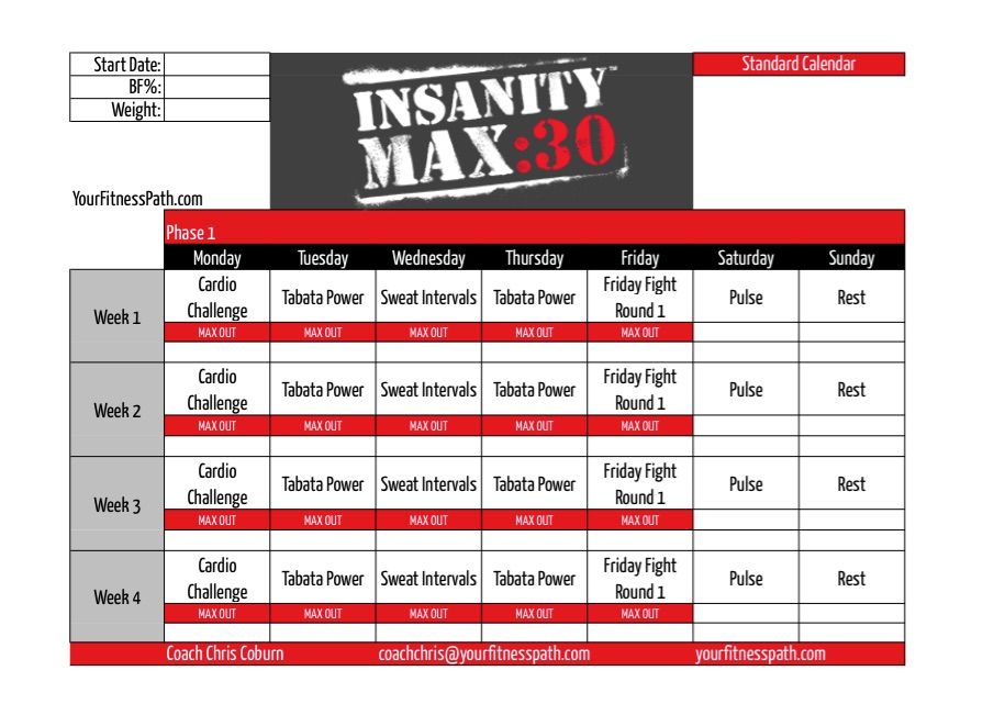 รีวิวโปรแกรมออกกำลังกาย Insanity Max:30 การกลับมาของ Shaun intended for Insanity Max 30 Hybrid Calendar