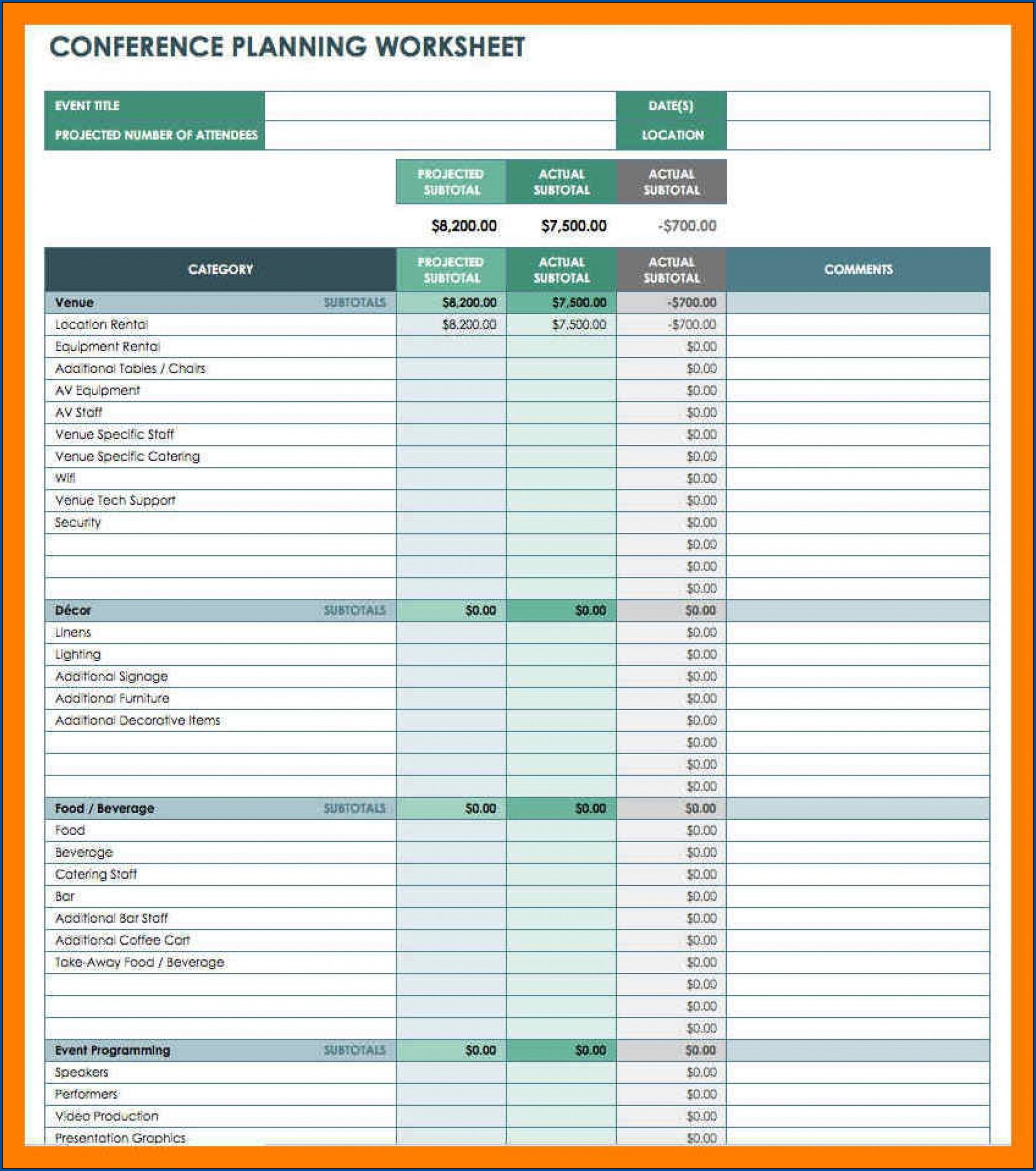 √ Free Printable Conference Planning Checklist Template within Conference Planning Worksheet