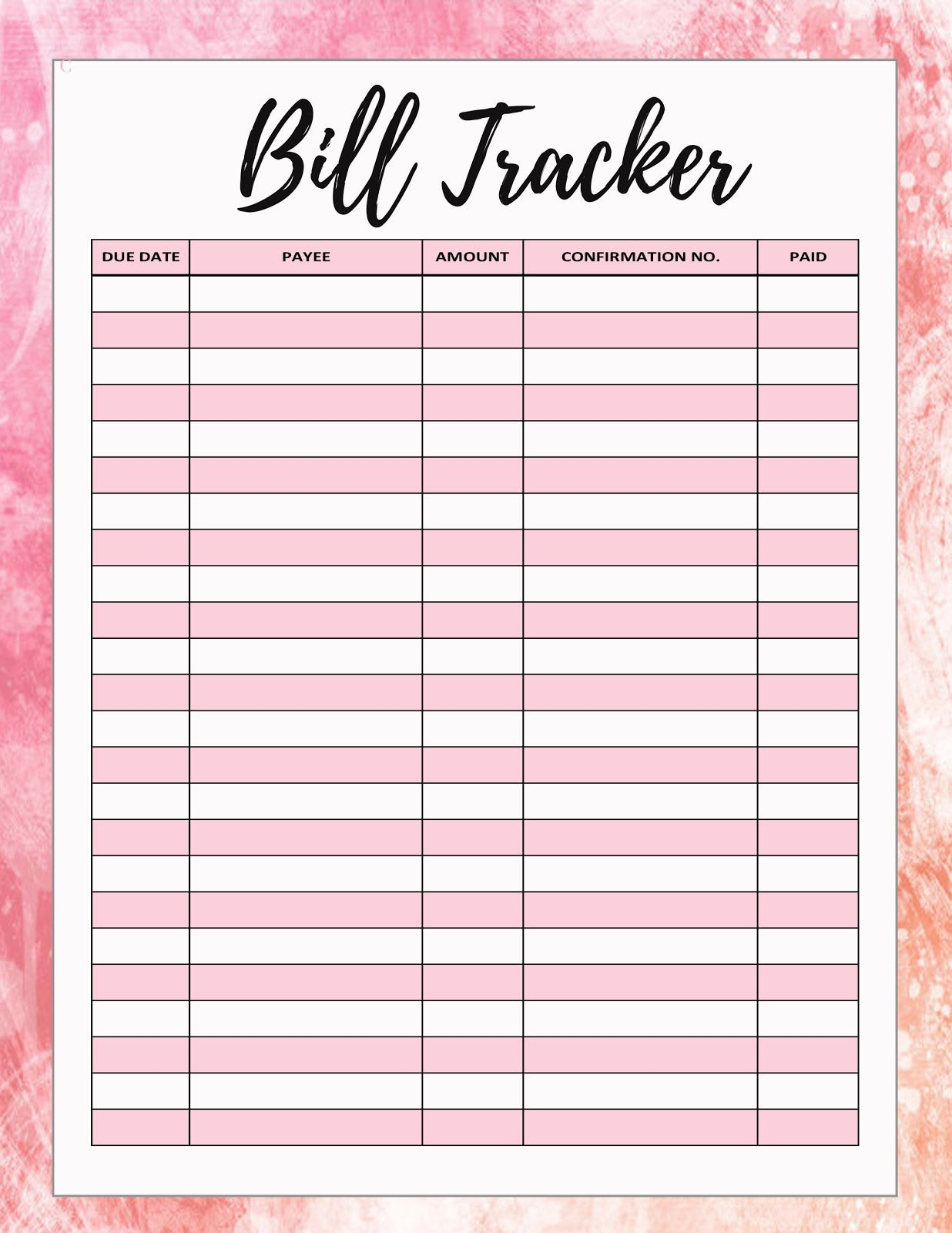 ❤ Freebie Friday❤ Free Bill Tracker | Bill Tracker, Bill in Free Bill Tracker Printable