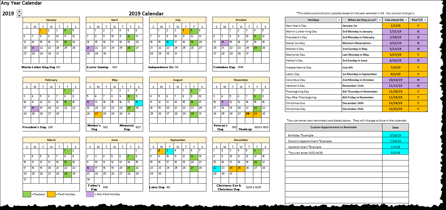 Excel Calendar With Holidays And Appointments  Xelplus throughout Convert List Of Dates To Calendar Excel