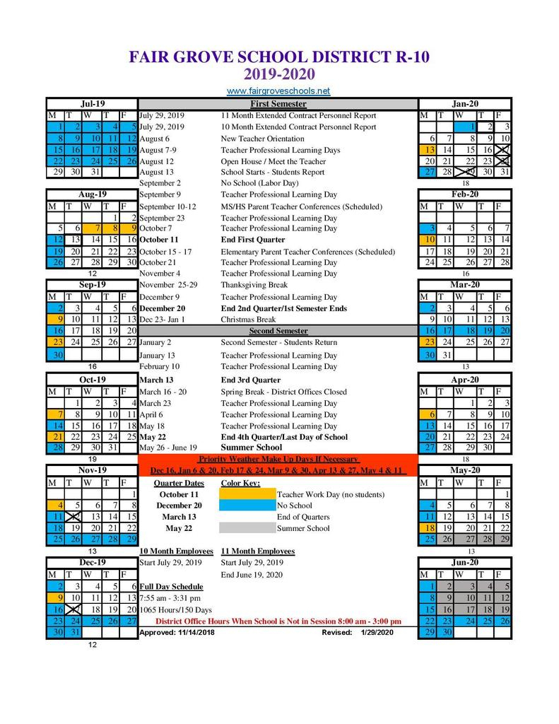 Fair Grove Rx School District within Carthage Mo School Calendar