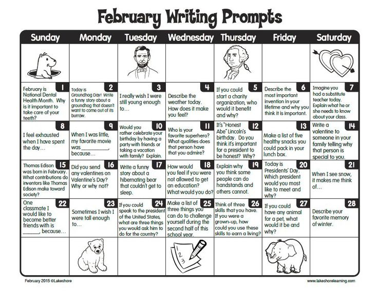 February Writing Prompts: Free Calendar Printable. Thanks within Lakeshore Learning Writing Prompts