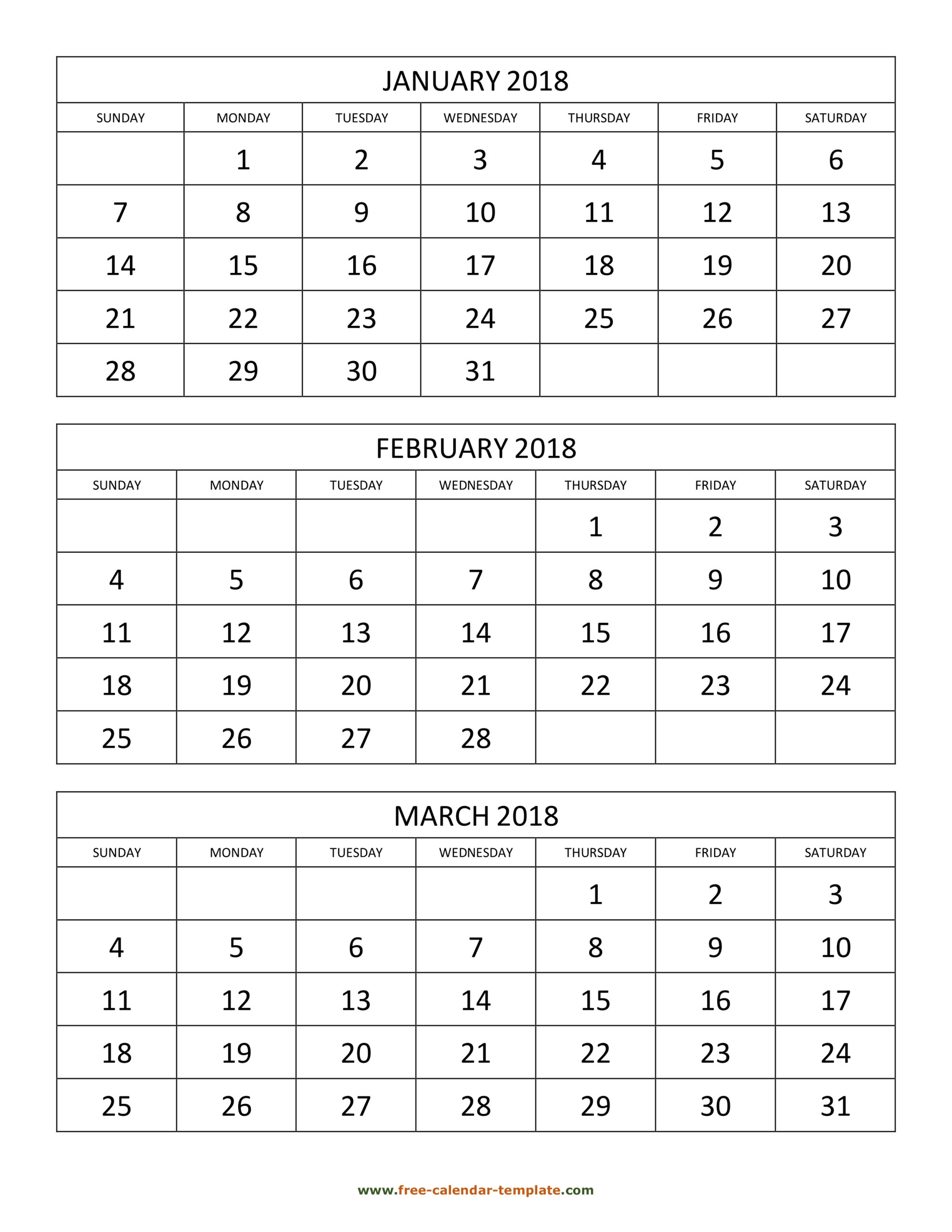 Free Monthly Calendar 2018, 3 Months Per Page (Vertical regarding Free Printable Calendar 4 Months Per Page