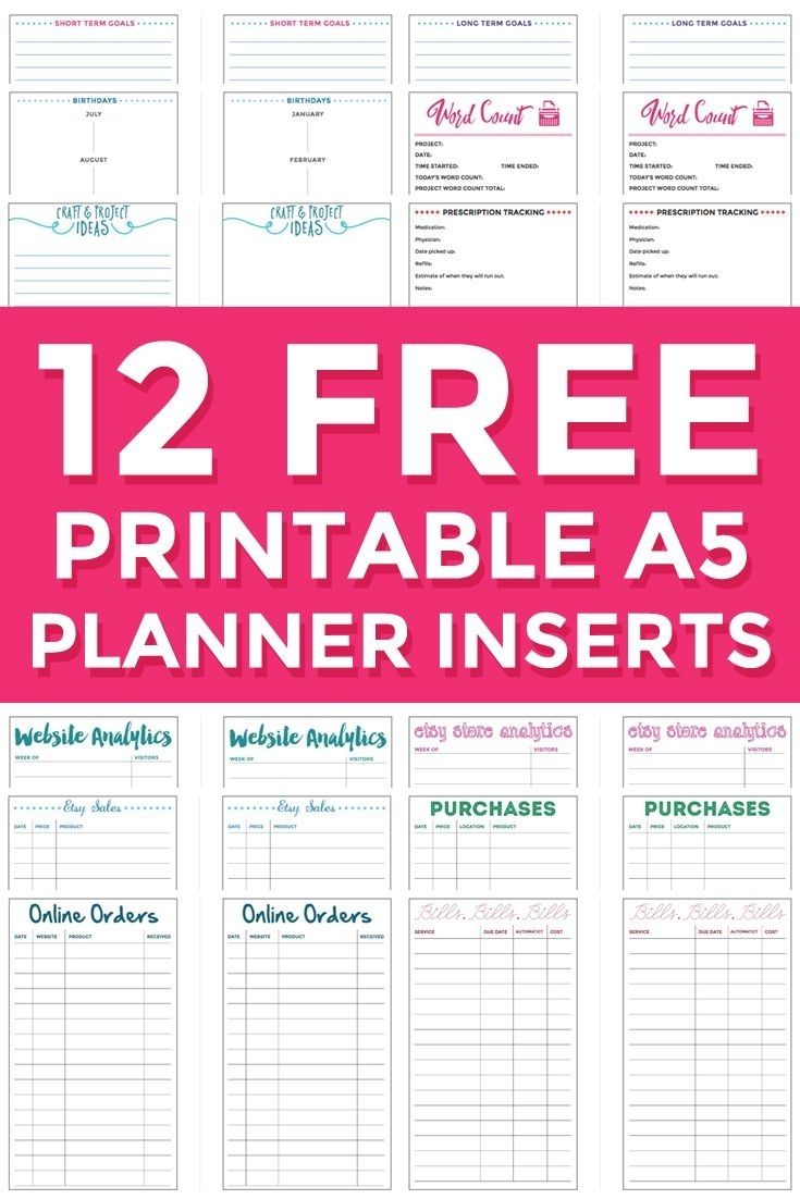 Free Printable Calendar Refills In 2020 | A5 Printables pertaining to Free Planner Refills Printable