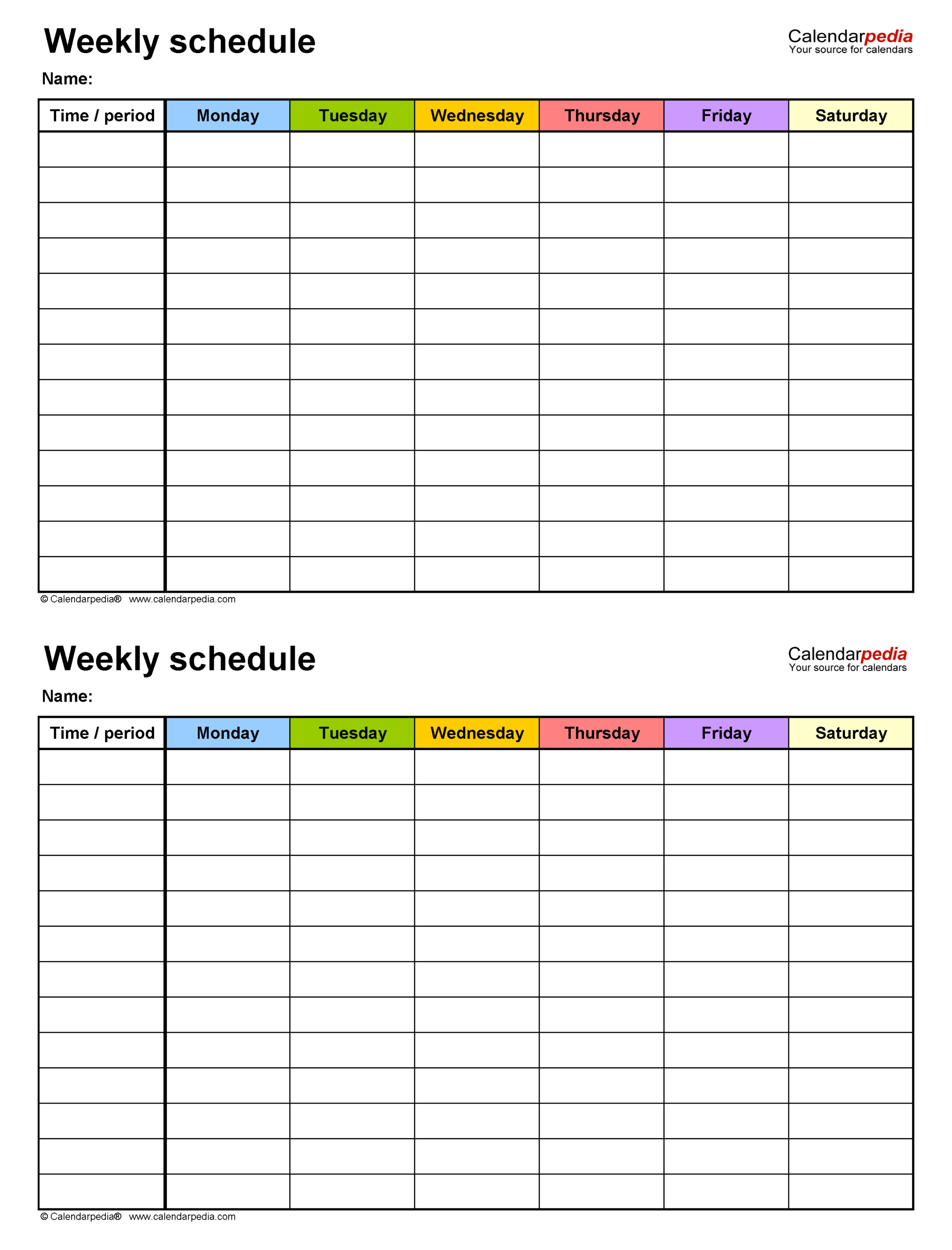 Free Weekly Schedule Templates For Word  18 Templates with 2 Week Blank Calendar