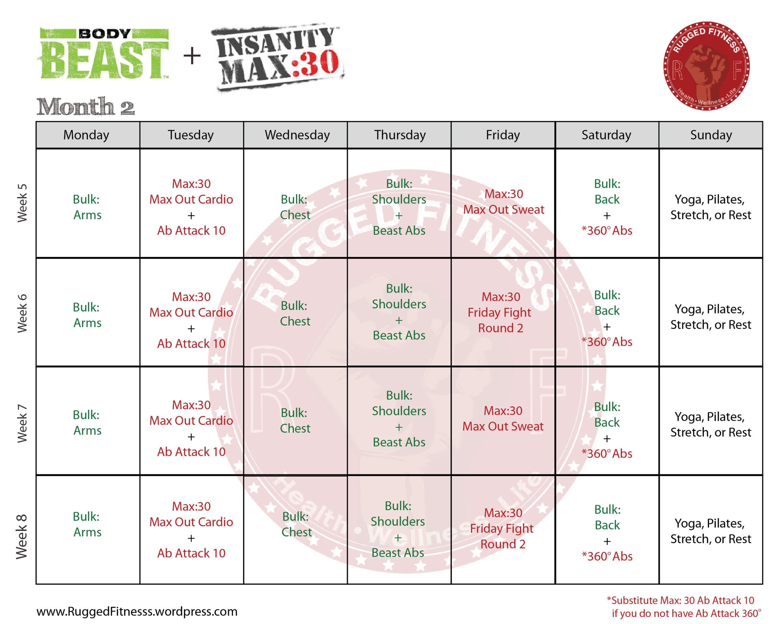 Insanity Max 30 Body Beast Hybrid | Calendar For Planning with Insanity Max 30 Hybrid Calendar