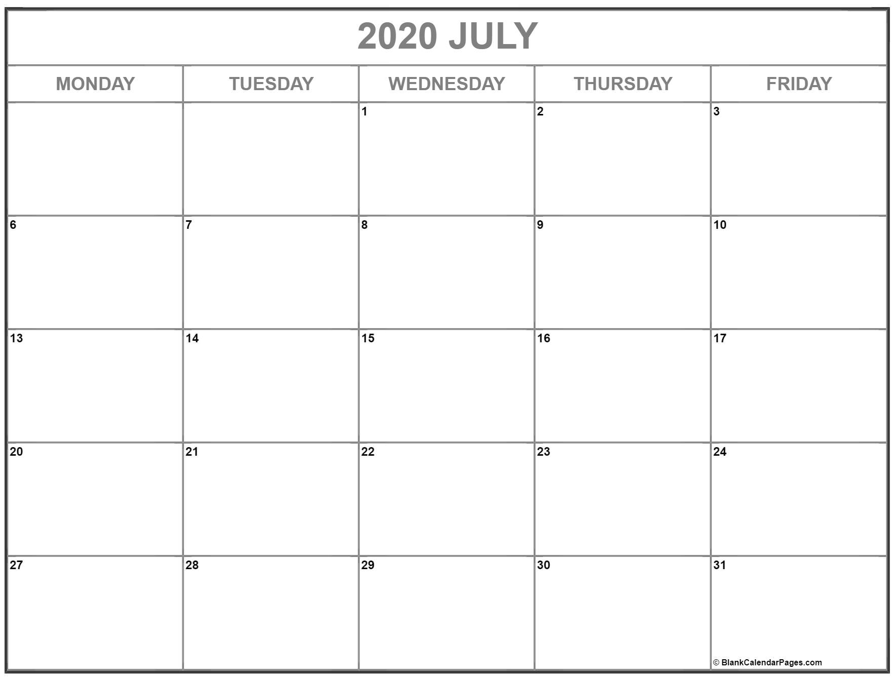 July 2020 Monday Calendar | Monday To Sunday with Monday To Sunday Calendar