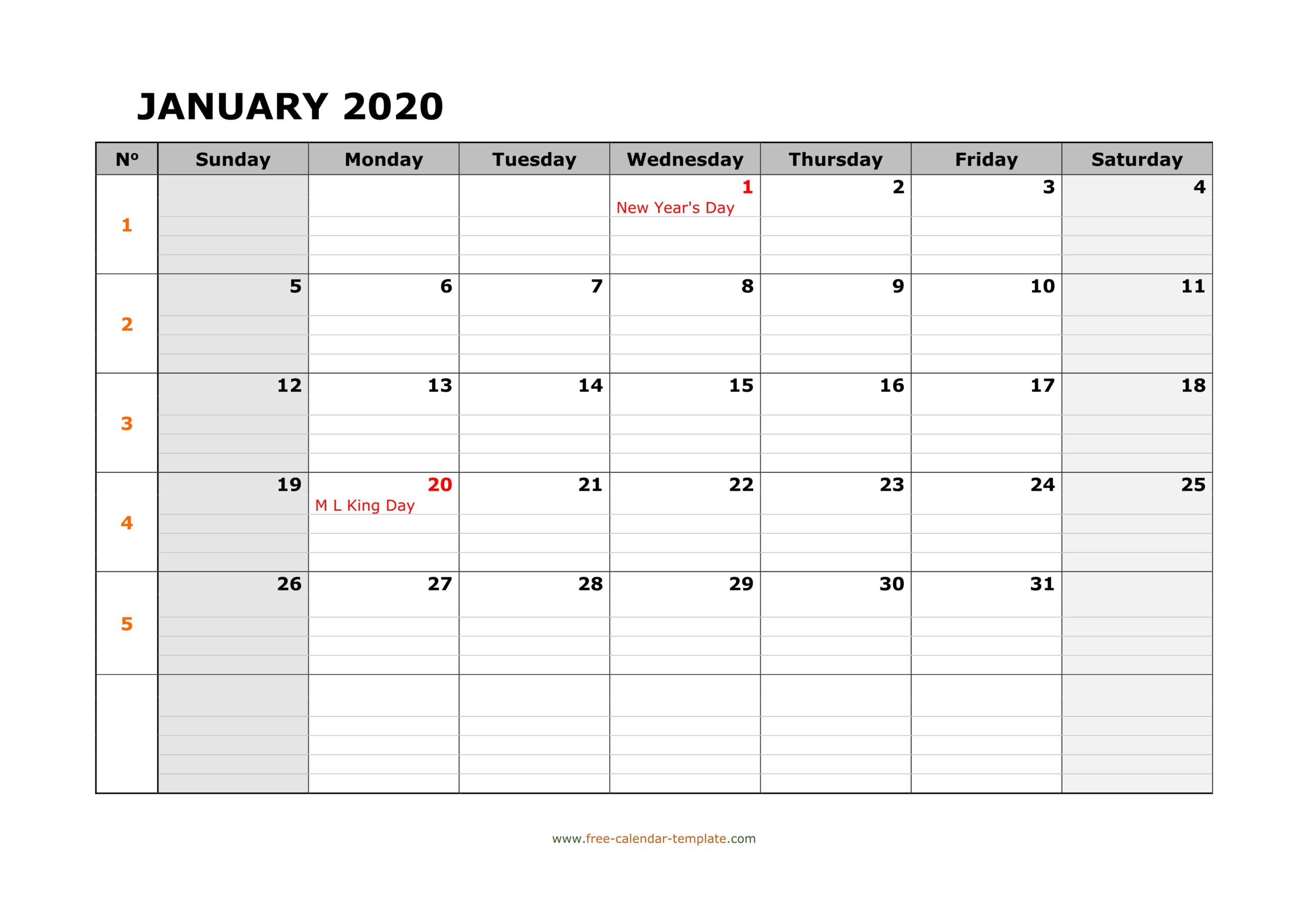 Monthly 2020 Calendar Free Printable With Grid Lines with Free Printable Monthly Calendar With Lines