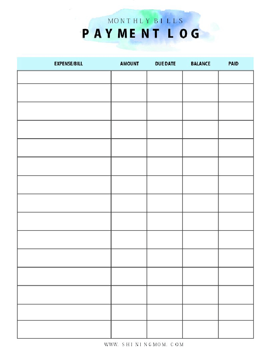 Monthly Bills Payment Log Template Download Printable Pdf with regard to Free Printable Monthly Bill Organizer Template