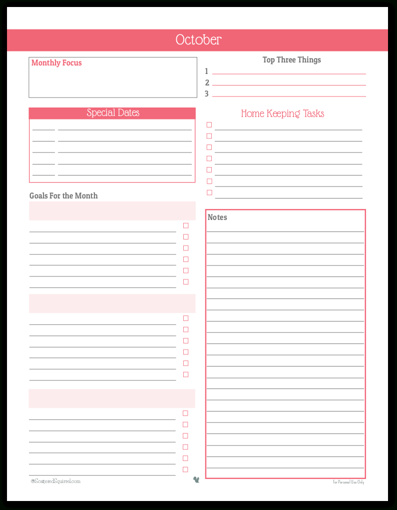 Monthly Planner Printables in Scattered Squirrel Monthly Calendar