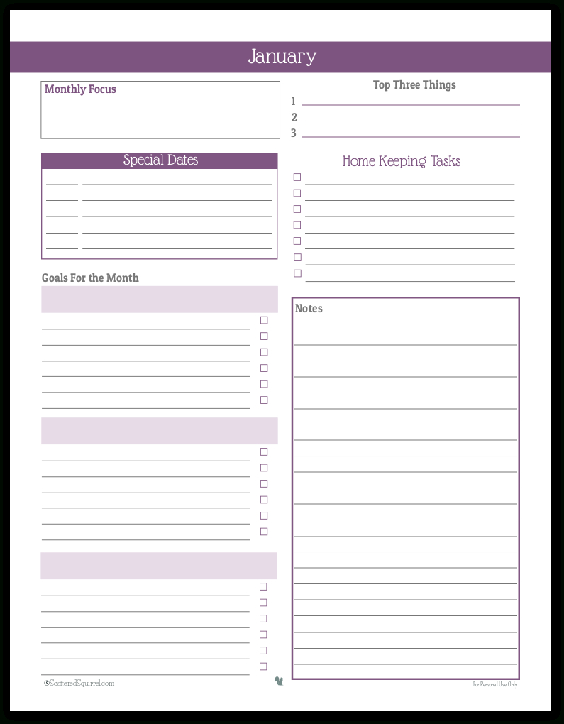 Monthly Planner Printables with regard to Scattered Squirrel Monthly Calendar