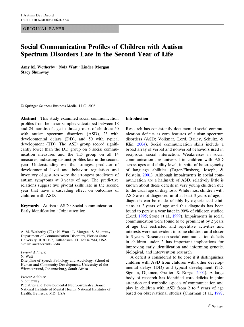 Pdf) Social Communication Profiles Of Children With Autism with Autism Social Skills Profile Scoring